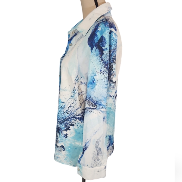 ChicMe Blue Pattern Button Down Long Sleeves Blouse - Picture 3 of 15